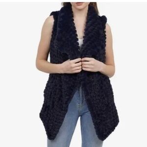 Love Token Faux Fur Vest Navy Blue